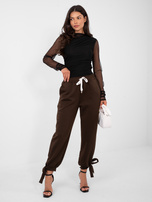 Czekoladowe dresowe spodnie z wiązanymi nogawkami