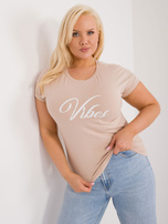 Hurtownia Beżowy damski t-shirt plus size z bawełny