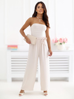 Jasnobeżowe szerokie spodnie z wiskozy