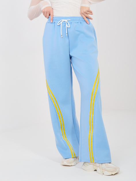 Pastelowe niebieskie spodnie z kontrastowymi lampasami RUE PARIS