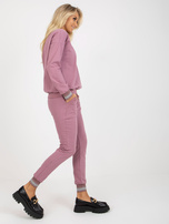 Hurt Brudnoróżowy komplet dresowy z bluzą bez kaptura 