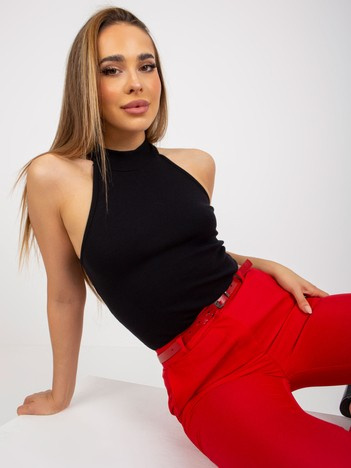 Hurtownia online Czarny top basic z bawełny prążkowanej RUE PARIS  