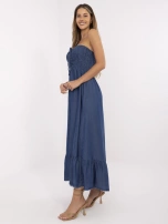 Dunkelblaues Bandeau-Kleid mit Rüsche.