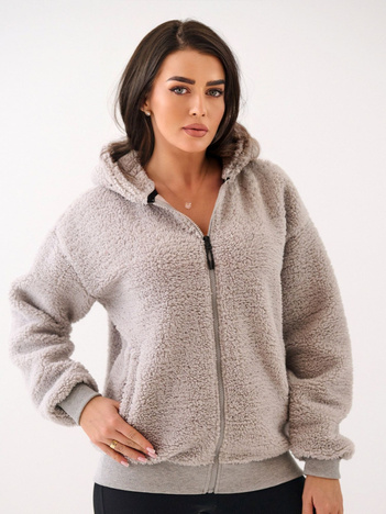 Jasnoszara damska bluza baranek z kieszeniami