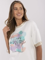 Ecru damska bluzka oversize z nadrukiem
