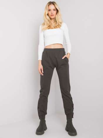 Ciemne khaki spodnie dresowe z guzikami Cindy RUE PARIS 