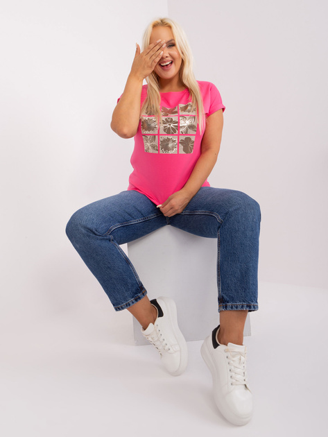 Hurt Ciemnoróżowa codzienna bluzka plus size z bawełny