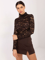 Brązowa elegancka bluzka z koronki