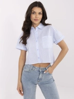 Jasnoniebiesko-biała krótka koszula z bawełny