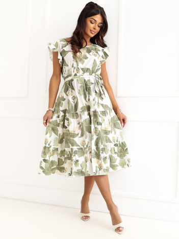 Zielona midi sukienka z roślinnym wzorem