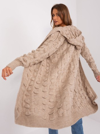 Hurt Ciemnobeżowy damski kardigan z kapturem