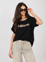 Czarna bawełniana bluzka z wypukłym napisem