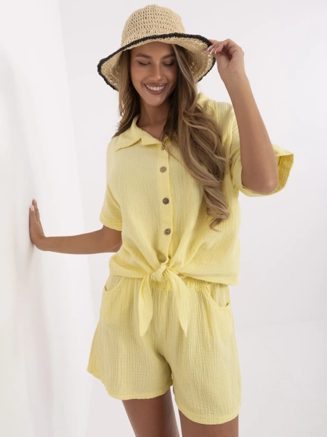 Jasnożółta muślinowa koszula z wiązaniem