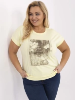 Jasnożółta damska bluzka plus size z napisami 