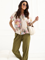 Żółta elegancka bluzka w kwiaty 