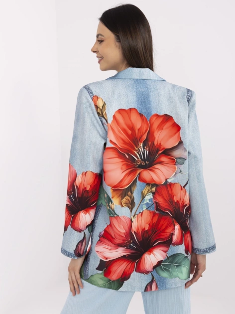 Niebieska damska marynarka z imitacją jeansu