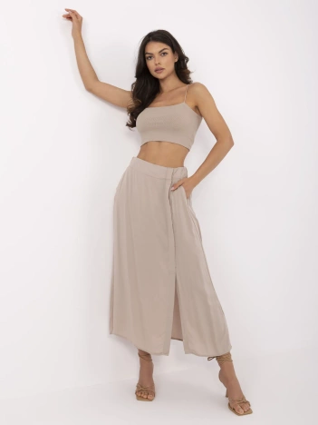 Ciemnobeżowa mdi spódnica z wiskozy FRESH MADE