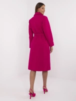 Fuksjowy długi płaszcz z wiązanym paskiem 