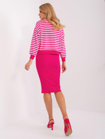 Hurt Fuksjowo-biały komplet basic z bluzką w paski