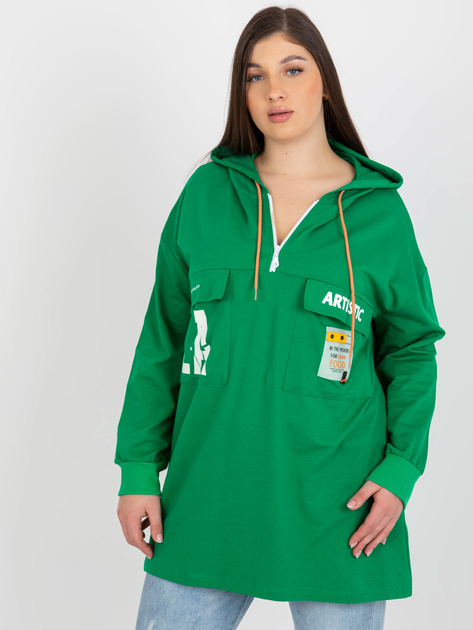Hurtownia Zielona dłuższa bluza plus size z kapturem