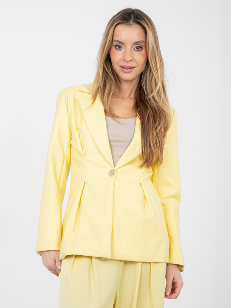 Jasnożółta jednorzędowa marynarka z ekoskóry RUE PARIS