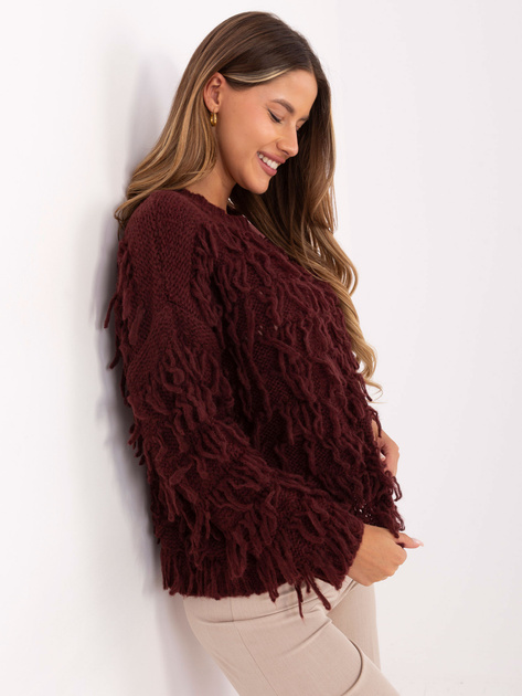 Bordowy sweter oversize w stylu boho RUE PARIS