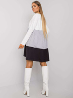 Ecru-szara bawełniana sukienka z długim rękawem Emine RUE PARIS