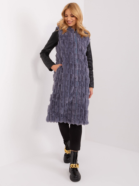 Hurt Szara rozpinana kamizelka z eko futerka