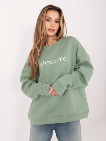 Pistacjowa damska  bluza oversize bez kaptura RUE PARIS