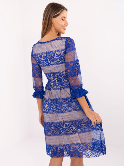 Hurt Kobaltowa midi sukienka koktajlowa z koronką i paskiem