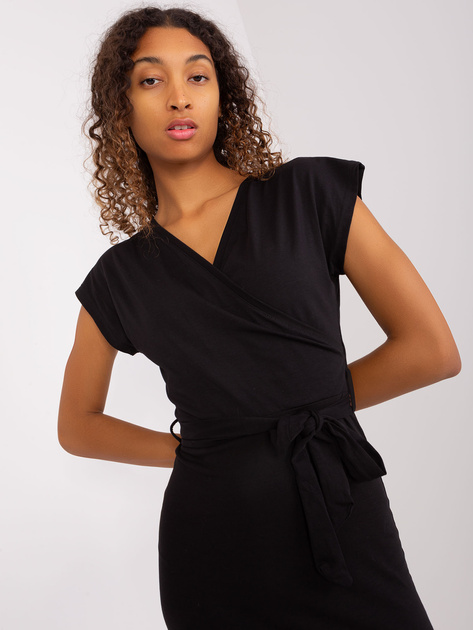 Hurt Czarna sukienka basic z kopertowym dekoltem RUE PARIS