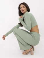 Pistacjowy dwuczęściowy komplet w prążek RUE PARIS 