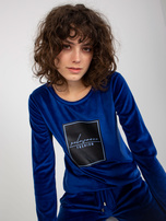 Hurt Kobaltowy damski komplet welurowy ze spodniami 