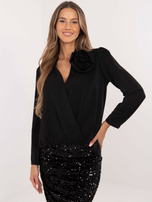 Hurt Czarna damska bluzka wizytowa z różą