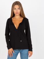 Großhandel Schwarzes Basic-Top mit gebundenem Ausschnitt RUE PARIS.