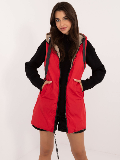 Hurt Beżowa dwustronna kamizelka damska z kapturem