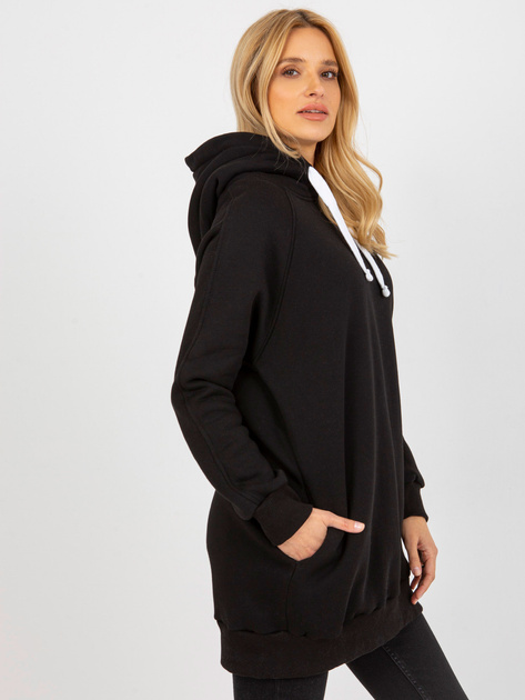 Hurtownia Czarna długa dresowa bluza basic z kieszeniami