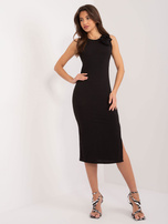 Hurt Czarna midi sukienka dopasowana w prążek