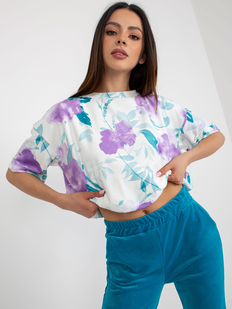 Hurt Ecru-niebieski komplet welurowy z nadrukiem RUE PARIS