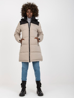 Hurt Jasnoszaro-czarna długa kurtka zimowa z kapturem