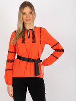 Hurt Pomarańczowa bluzka wizytowa z koronką i wiązaniem