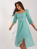 Hurt Mint midi dress with puff sleeves.
