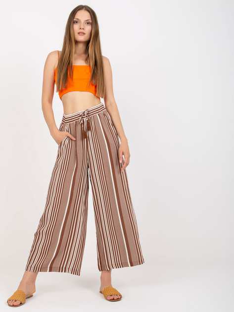 Brązowe szerokie spodnie z materiału w paski SUBLEVEL
