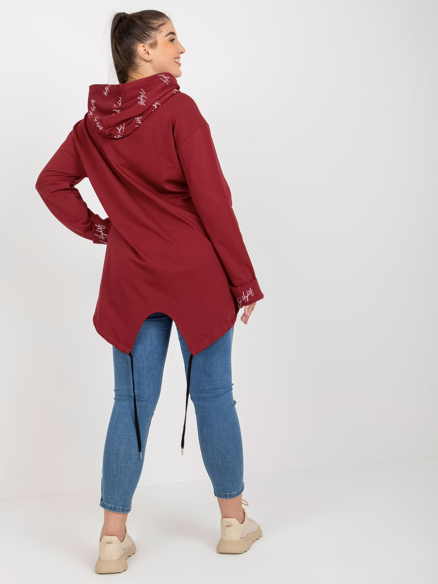 Bordowa rozpinana bluza plus size z suwakiem