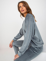 Hurt Brudnoniebieski damski komplet welurowy z aplikacją