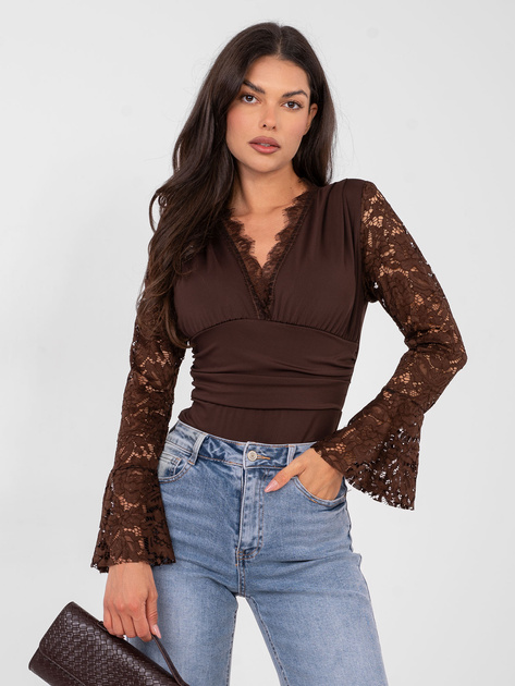 Brązowe damskie body z rękawem typu dzwon