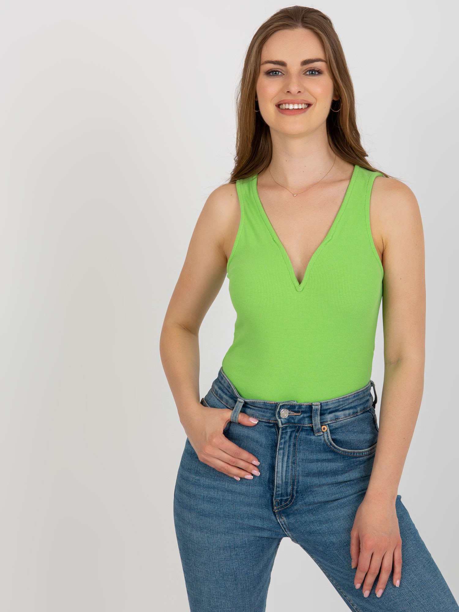 Jasnozielone bawełniane body basic w prążek