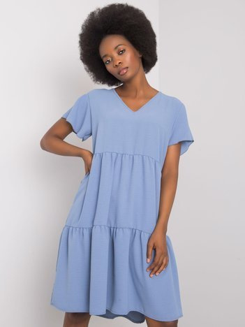 Blaues Kleid mit Rüsche Manette RUE PARIS.