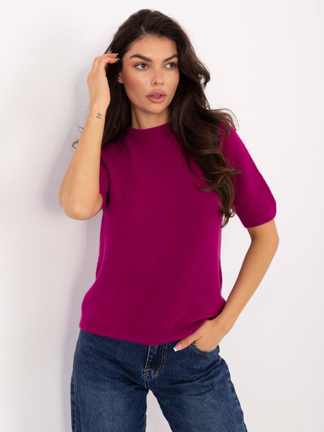 Fuksjowy damski sweter z domieszką alpaki
