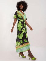 Hurt limonengrüne und schwarze Midi-Kleid mit kurzen Ärmeln.